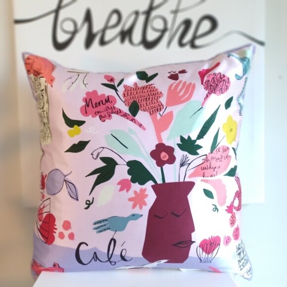 Kate Spade New York Scribble Floral Cafe Scene Decorative Pillow | 20" x 20" - Picture 3 of 8